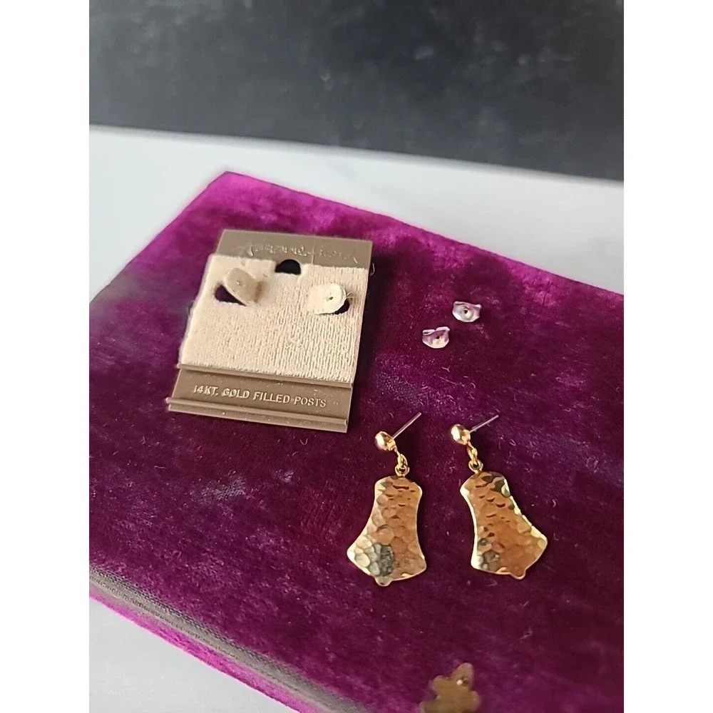Adrienne Picard Pierced Hammered Dangling Earrings NOS 14KT GF POSTS